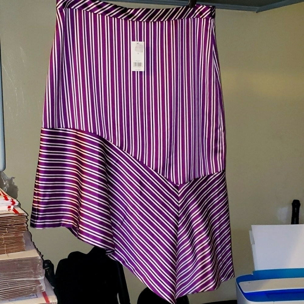 Banana Republic Purple and White Asymmetrical Striped Skirt